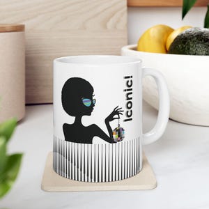 Iconic Girl Coffee Mug , Retro 70s Style Ceramic Cup , Feminine Retro Silhouette Tea Mug , Unique Gift for Groovy Coffee Lovers