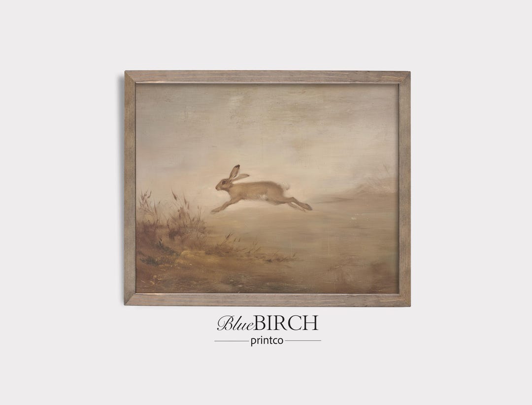 Leaping Rabbit Wall Art, Antique Animal Study Print, Moody Moorland ...
