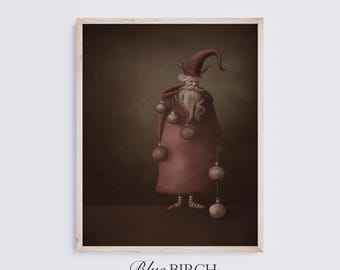 Whimsical Santa Print, Moody Christmas Wall Art, Vintage Holiday Decor, Santa Painting, Digital Download 532