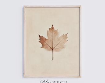 Maple Leaf Print, Minimalist Nature Wall Art, Rustic Autumn Decor, Botanical Still Life, Vintage Farmhouse Printable, Digital Download 406