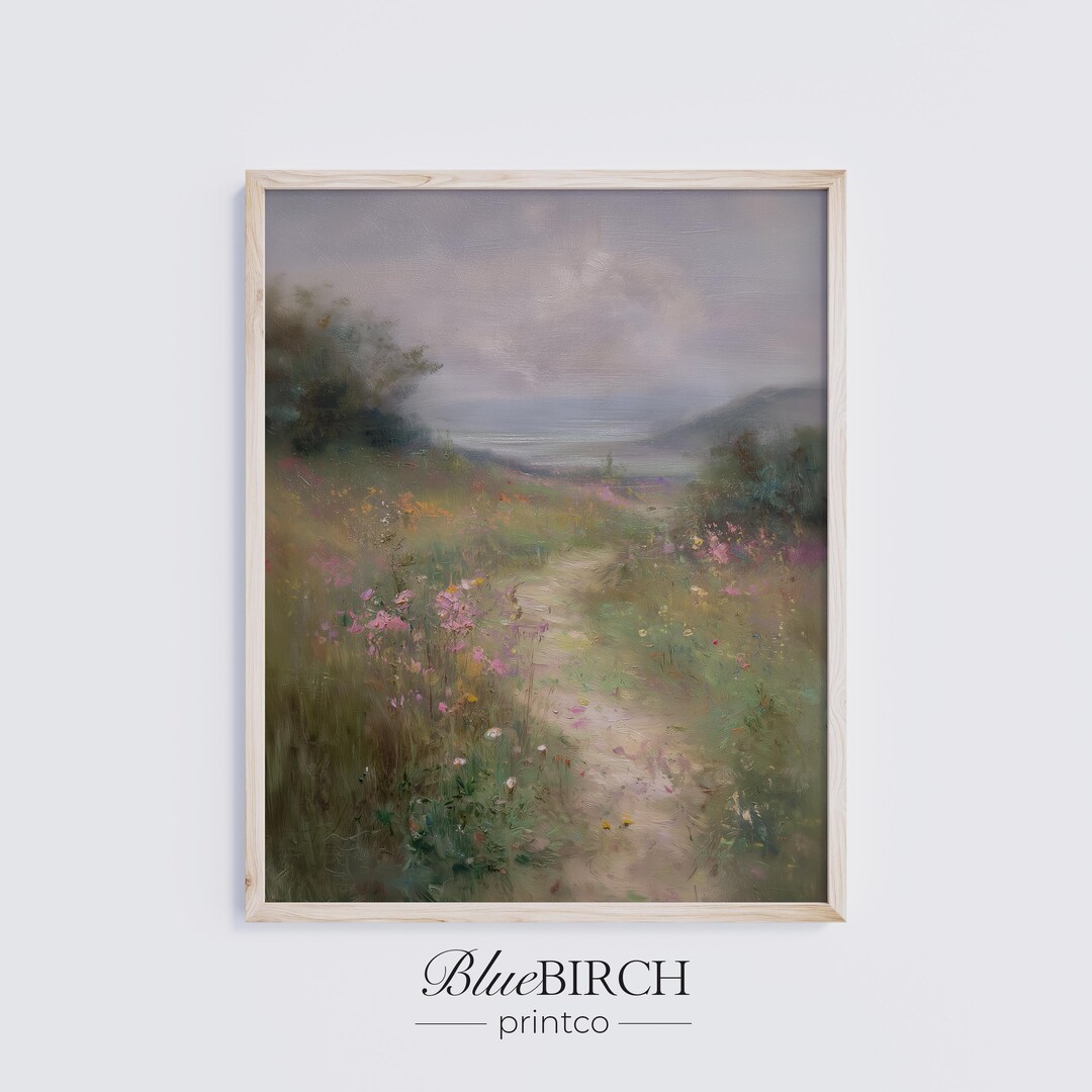 Wildflower Meadow Path Print, Pastel Landscape Wall Art, Cottage Garden ...