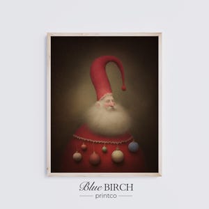 Whimsical Santa Print, Moody Christmas Wall Art, Vintage Holiday Decor, Classic Winter Painting, Digital Download 549