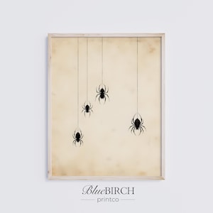 Vintage hangende spin kunst aan de muur, Cob Web Halloween-decor, griezelige gotische spinachtige print, digitale download