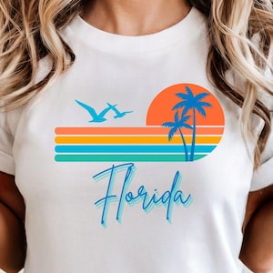Florida Beach Unisex Cotton T-shirt - 8 Colors - Sunrise Sunset Beach Design - S-XL Adult Sizes