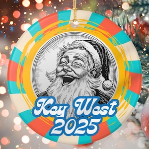Key West 2025 Christmas Tree Ornament - Laughing Santa Ceramic Decoration