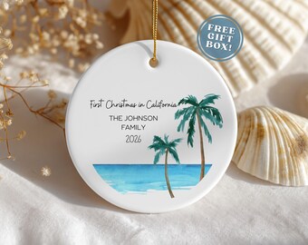Personalized First Christmas in California Ornament: Moving to California Housewarming Gift