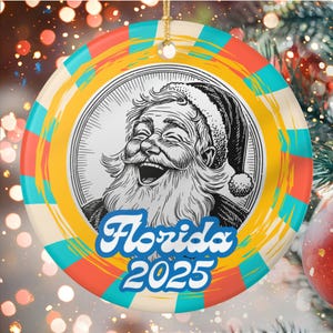 Florida 2025 Christmas Tree Ornament - Laughing Santa Ceramic Decoration