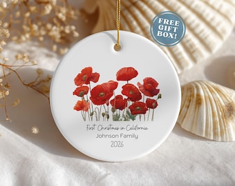 First Christmas in California Ornament: CA Poppy Design, Real Estate Closing Gift