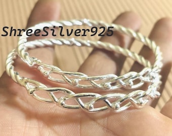 Sterling Silver Braided Cuff Bracelet, Twisted Open Bangle, Minimalist Handmade Jewelry