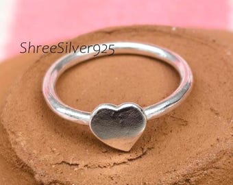 Sterling Silver Heart Ring: Dainty Stacking Band, Minimalist Love Jewelry