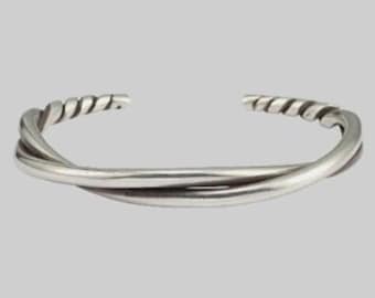 Handmade Sterling Silver Twisted Cuff Bracelet - Rustic Open Bangle
