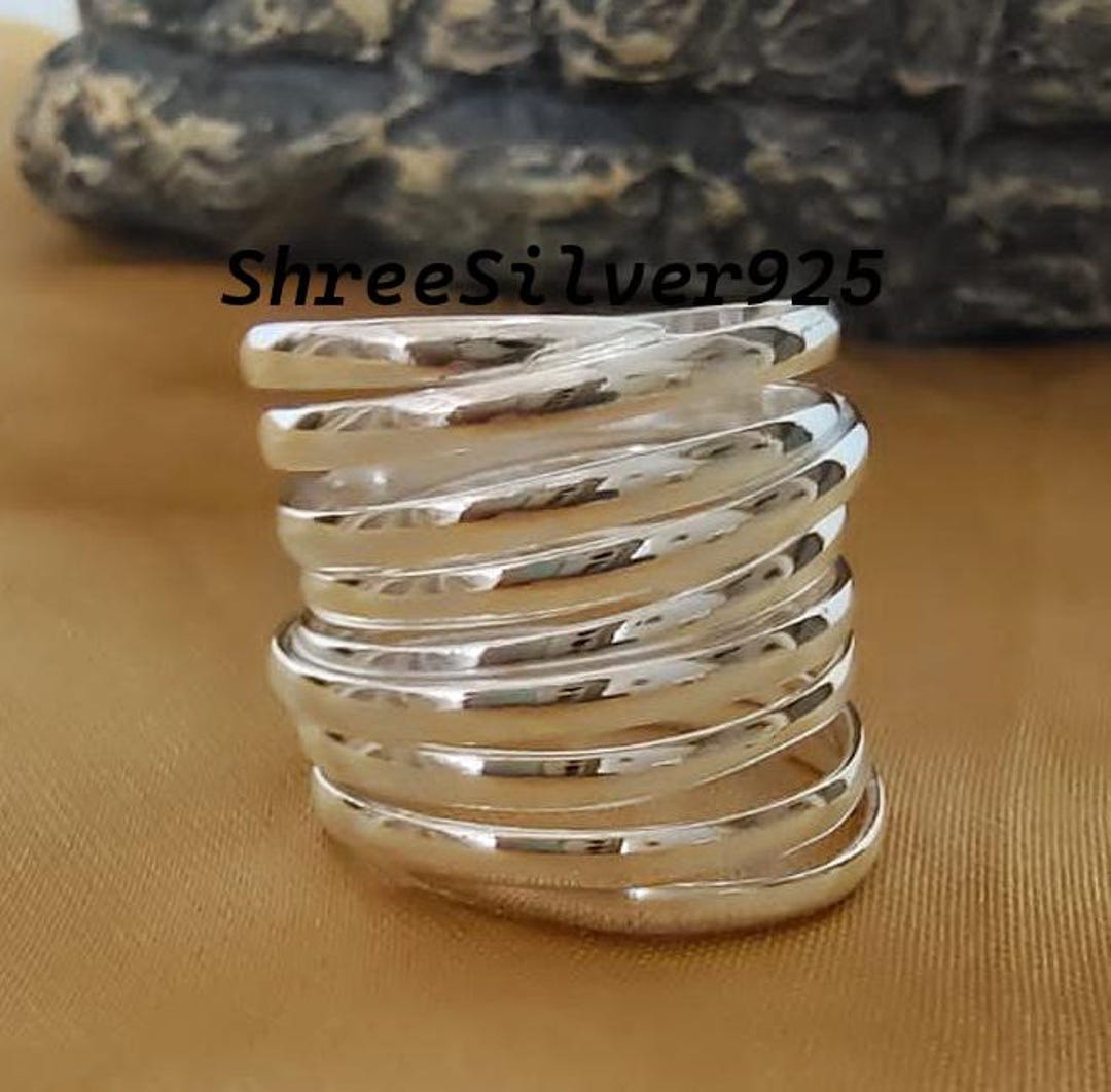 Handmade Sterling Silver Coil Ring: Adjustable Boho Statement Jewelry ...