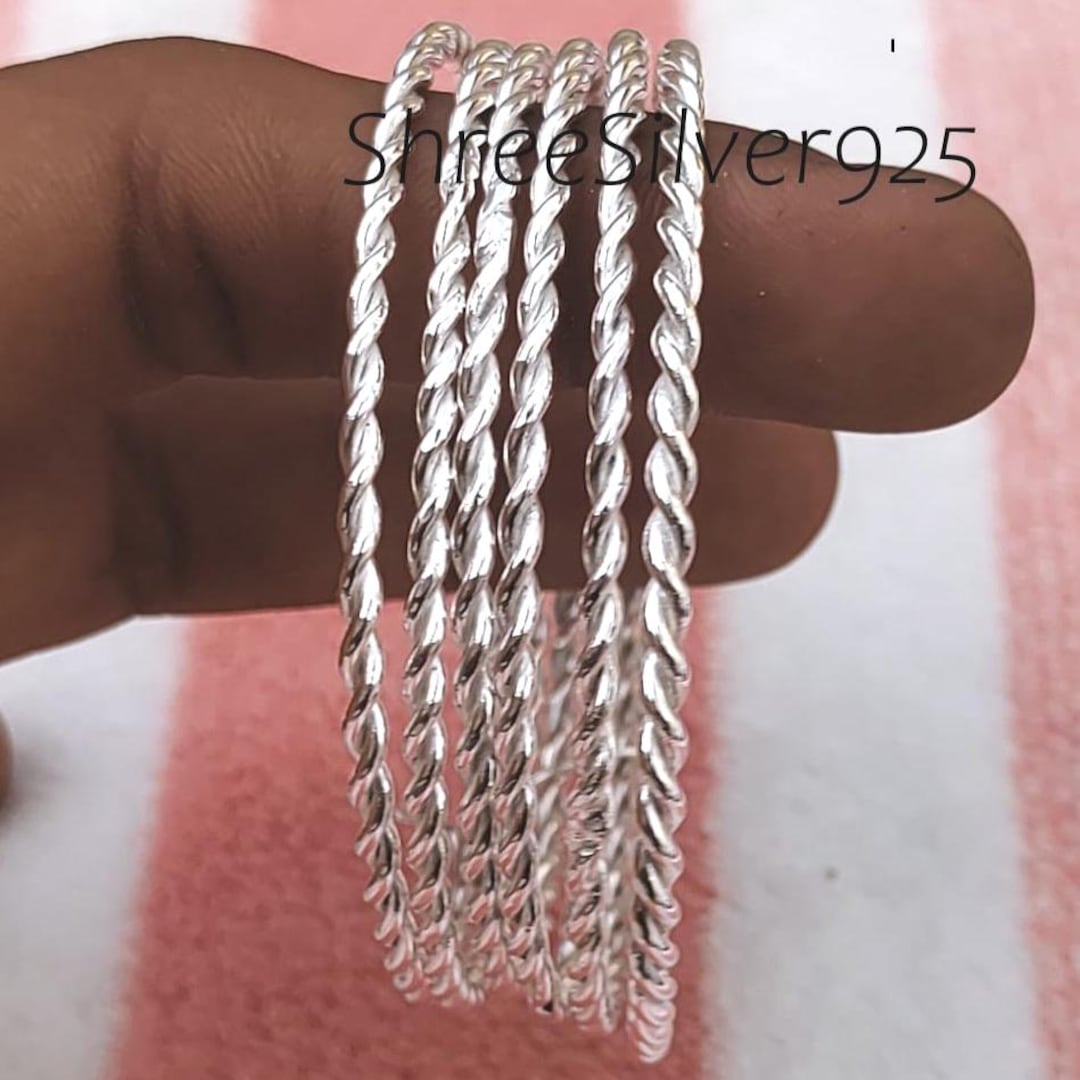 Simple Bangle Rope Design Sterling Silver Twisted Bangle Set: Elegant Rope Design - Set of 6 - Etsy