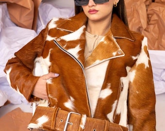Handmade Cowhide Leather Jacket – Genuine Hair-On Hide | Western Style | Rare Statement Outerwear by RareFinds