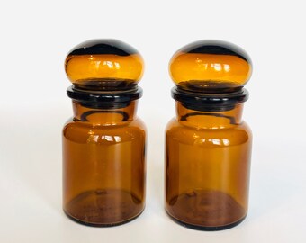 Amber Glass Apothecary Jars, Bubble Lid Amber Glass Canisters