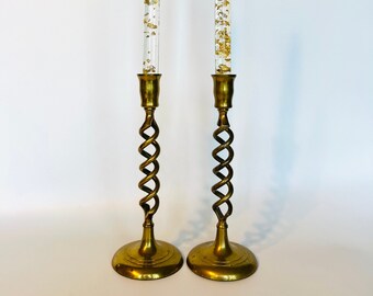 Pair of Twisted Brass Candlestick Holders