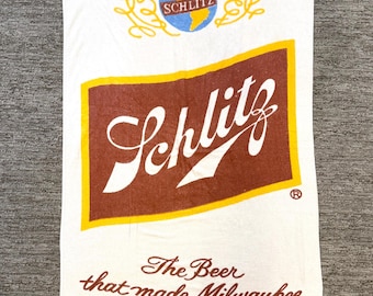 Vintage Schlitz Beer Towel, 1970s Milwaukee Famous, 100% Cotton Beach Towel