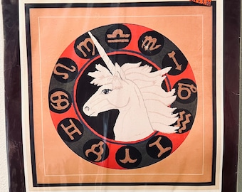 Zodiac Unicorn Embroidery Kit: 1981 Crewel Art