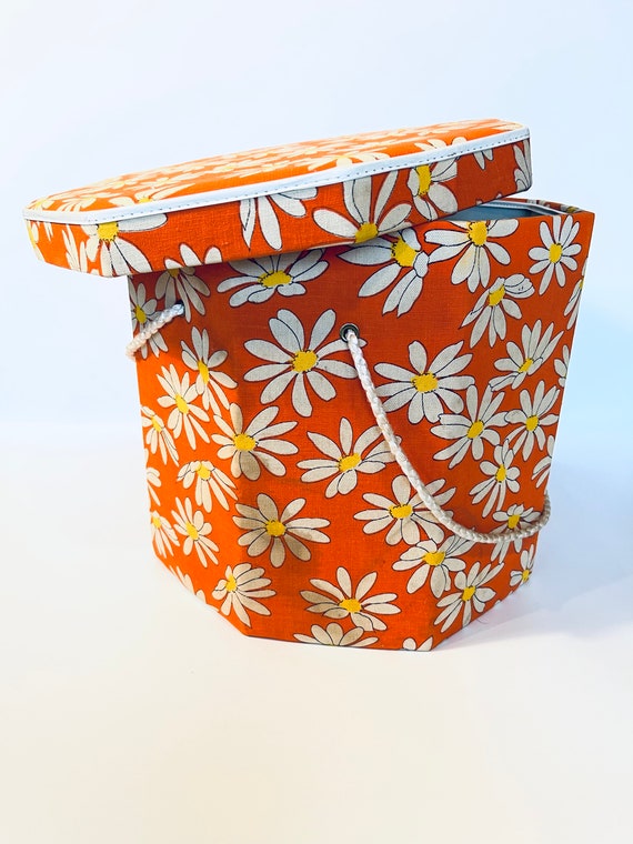 Orange Daisy Floral Mod Hat Box - image 8