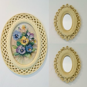 Set of 3 Faux Rattan Mirrors, Faux Bamboo Mirrors, Framed Rattan Pansies