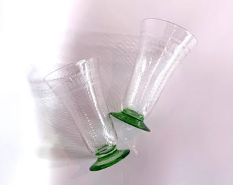 Vintage Tiffin Franciscan Hand Blown Swirl Optic Stemmed Uranium Glasses Set of 2