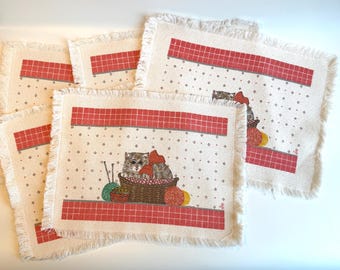 Juego de 5 manteles individuales con diseño de gato, manteles individuales Grandma Core