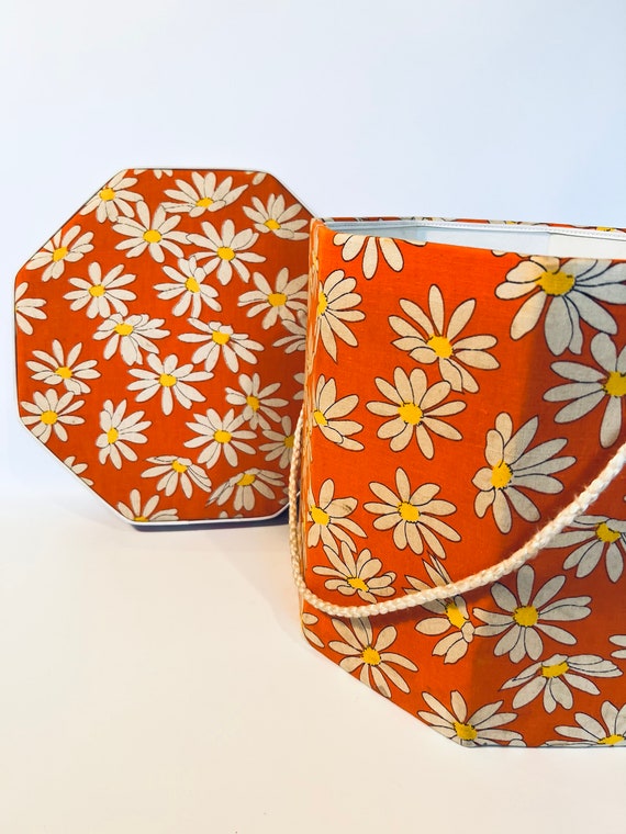 Orange Daisy Floral Mod Hat Box - image 7