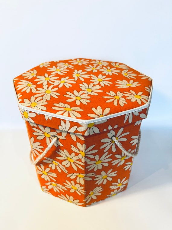 Orange Daisy Floral Mod Hat Box - image 6