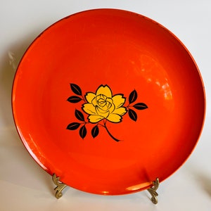 Vintage Orange Floral Mod Tray: 1960s Mid Century Platter