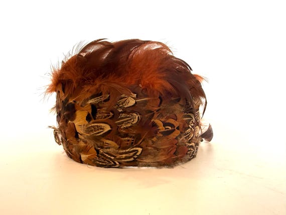 Vintage 1950s Pheasant Feather Half Hat, Gimbels Hat Box View 2