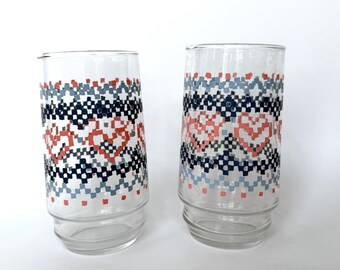 Vasos Libbey con diseño de corazones acolchados - Juego de 2 - Vajilla rosa y azul