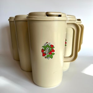 Vintage Strawberry Plastic Pitchers: Set of 6, Kitchen Decor