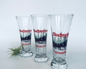 3 Vintage Budweiser Beer Glasses