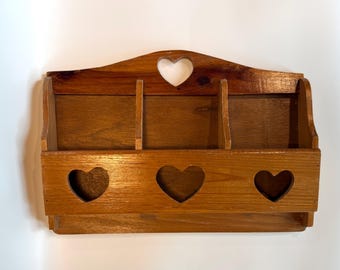 Vintage Wooden Heart Wall Hanging, Grannycore Shelf, Country Cottage Decor, Letter Shelf Organizer