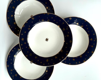 Vintage Celestial Bowls, Cobalt Blue with Gold Starbursts
