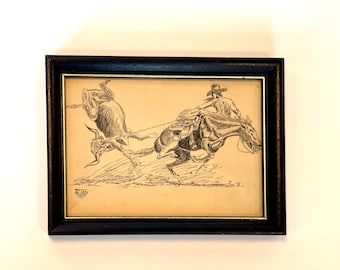 Western Ink Drawing by Edward Borein , Equestrian Art, Cowboy Art