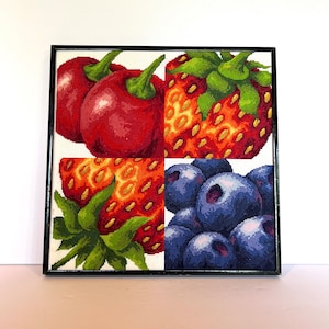 Framed Fruit Embroidery, Fruit Embroidery, Kitchen Crewel Art