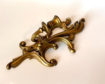 Ornate Brass Candle Sconce, Wall Mount Holder (13.75" x 6" x 5.5")