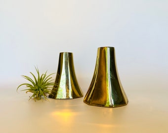 Small Brass Geometeic Candlestick Holders