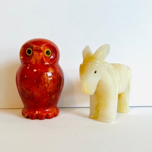 Stone Animal Figurines: Owl and Donkey