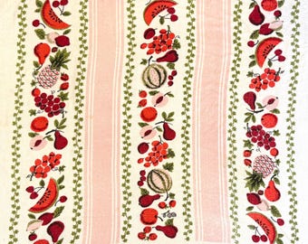 Vintage Pink Fruit Bath Towel, Striped Fruit Embroidery, 54"x47"