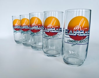 Set of 5, 1980s Kansas Glasses