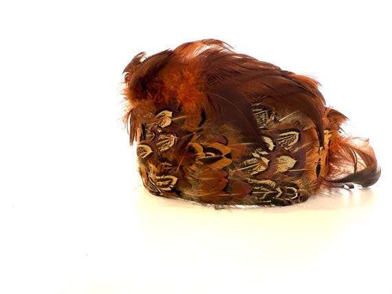 Vintage 1950s Pheasant Feather Half Hat, Gimbels Hat Box View 4