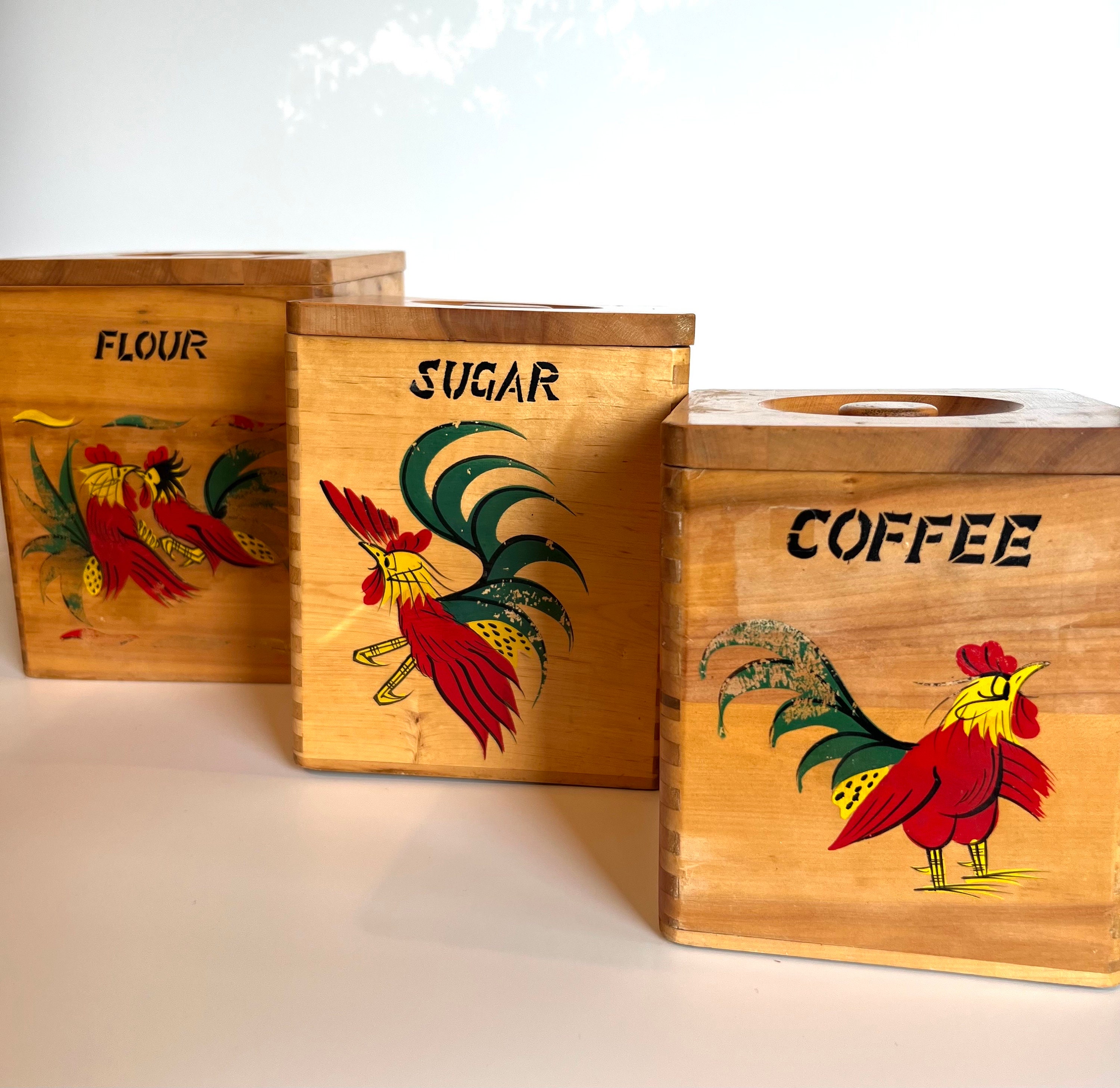 Vintage Wooden Rooster Canister Set - Etsy