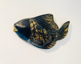 Black and Gold Chalkware Fish Wall Hanging