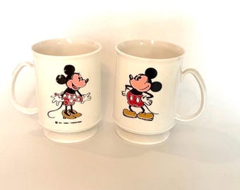 Vintage Mickey and Minnie Mouse Plastic Cups, Set of 2