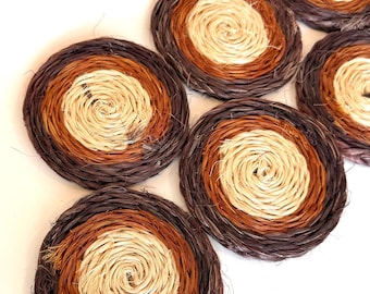 Vintage Rattan Coasters, Neutral Spiral Design, 3.5" Diameter