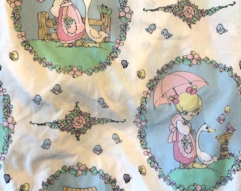 Vintage Precious Moments Fitted Twin Sheet, Floral Garden Design