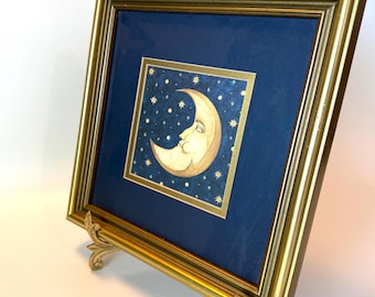 1990s Mary Beth Zeitz Moon Print, Celestial Wall Decor, Stars Hanging