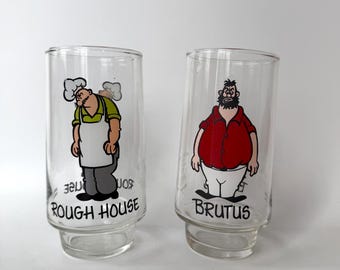 Vintage Popeye Brutus Rough House Glasses, 1975 Coca-Cola Collectible